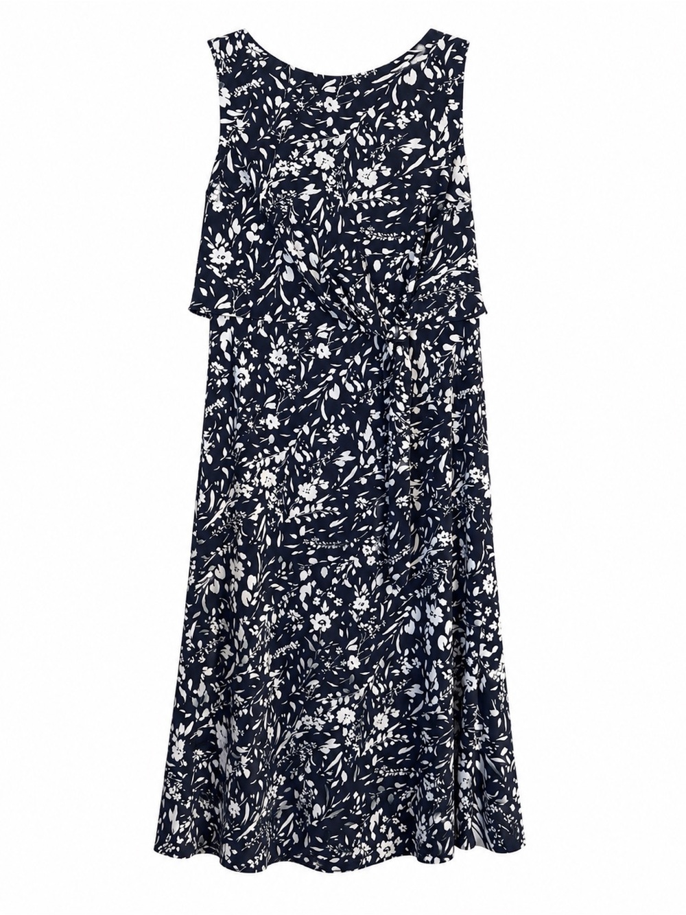 🌺 Lauren Ralph Lauren Navy & White Floral Faux Wrap Midi Dress - Picture 3 of 4